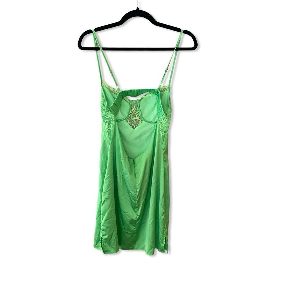 NWT Superdown Ava green mini dress satin slip lingerie strappy Revolve S - Picture 4 of 9